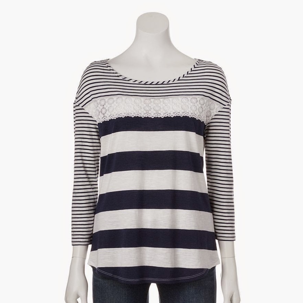 LC Lauren Conrad stripped crochet Tee - size M